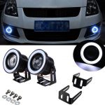 Pair 3.5" COB LED Fog Light Projector Car Angel Eyes White Halo Ring DRL Lamp CY